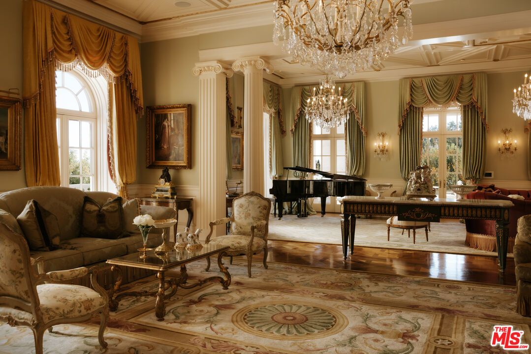 Chandelier, Interior, Living room, Piano, Wood Texture Flooring