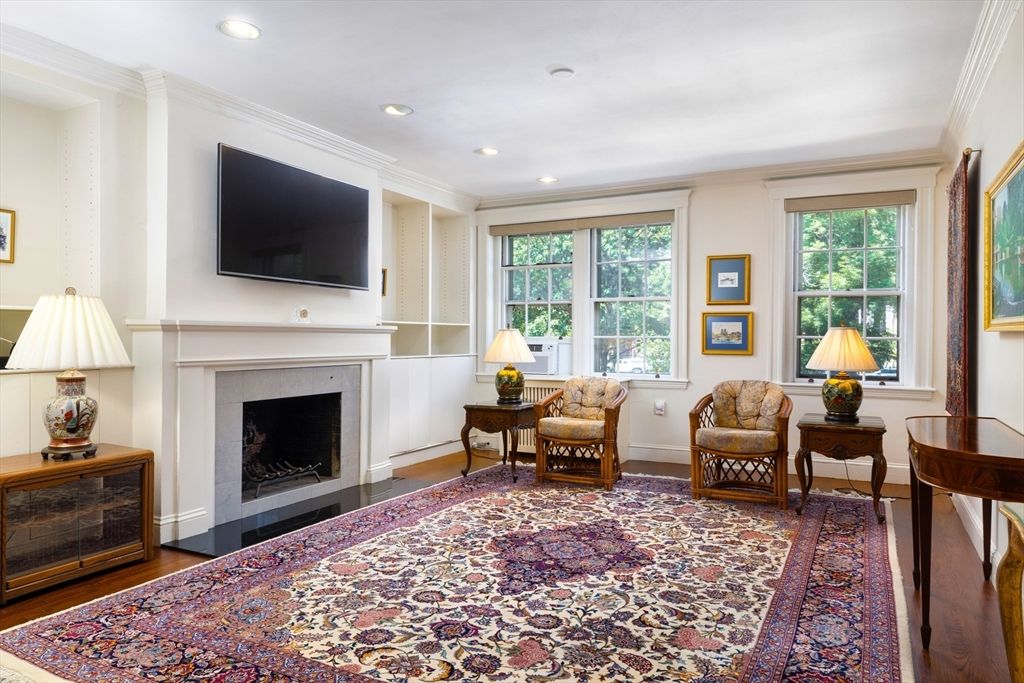 Fireplace, Interior, Recessed Lighting, Wood Texture Flooring