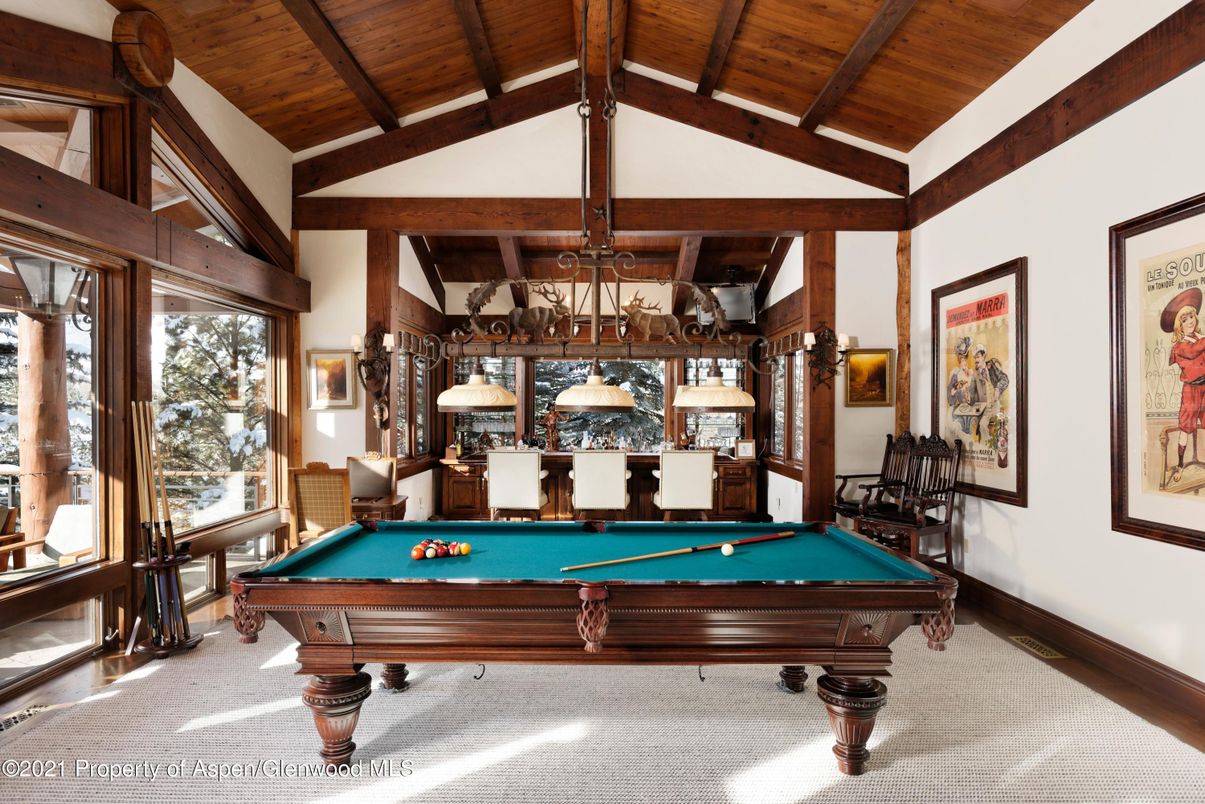 Billiard Table, Game Room, Interior, Pendant Lights, Wooden Beams, Wooden Ceilings