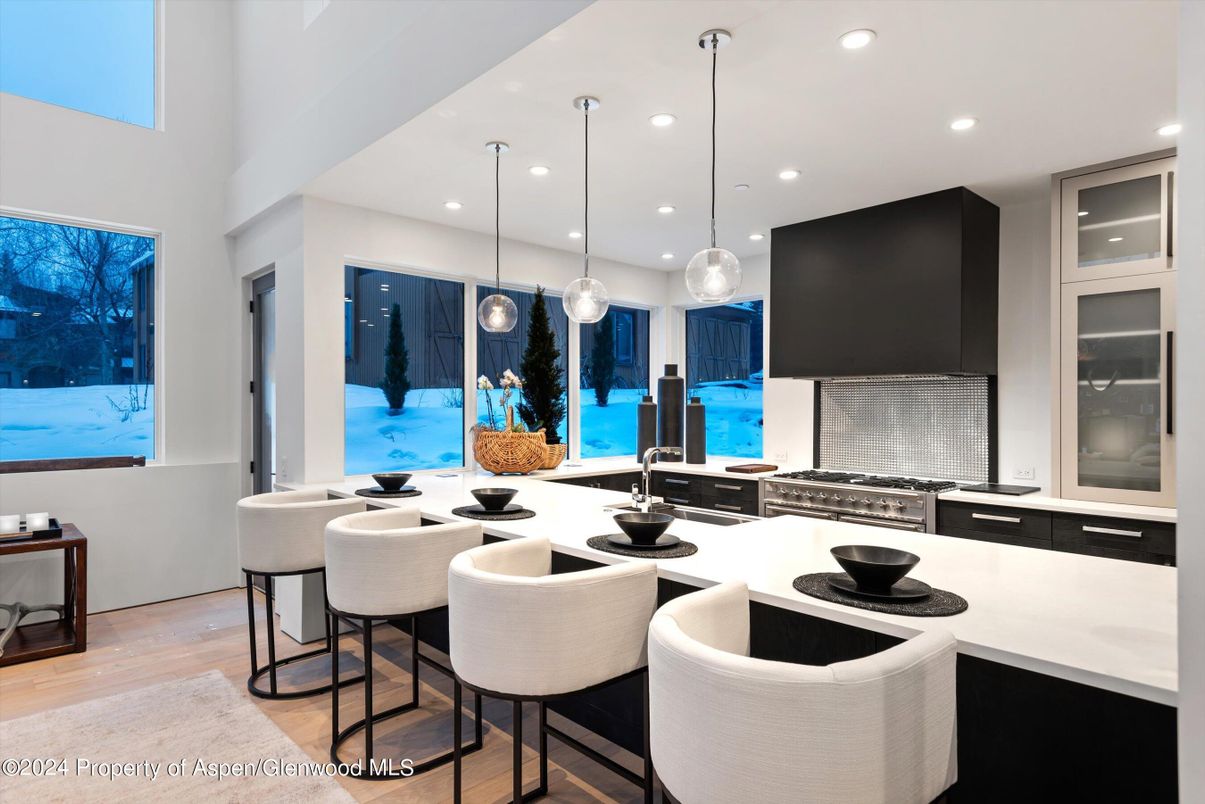 Interior, Kitchen, Pendant Lights, Recessed Lighting, Wood Texture Flooring
