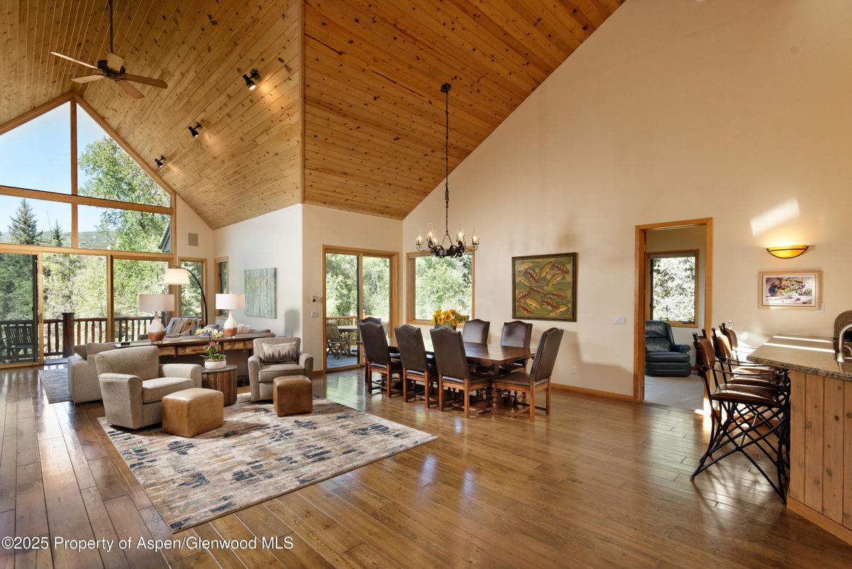 Chandelier, Dining room, Interior, Living room, Pendant Lights, Wooden Ceilings, Wood Texture Flooring