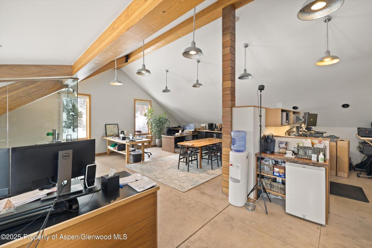 Home Office, Interior, Pendant Lights, Wooden Beams