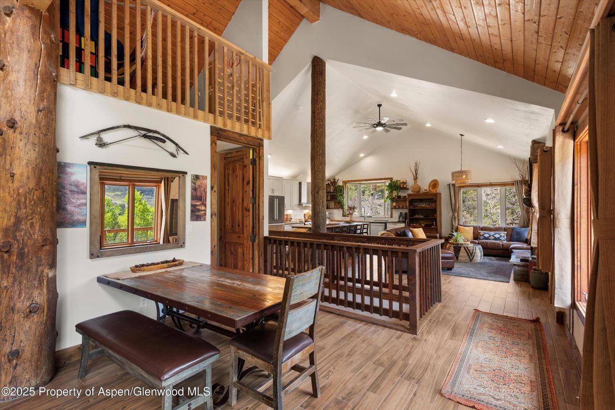 Dining room, Interior, Kitchen, Living room, Recessed Lighting, Wooden Ceilings, Wood Texture Flooring