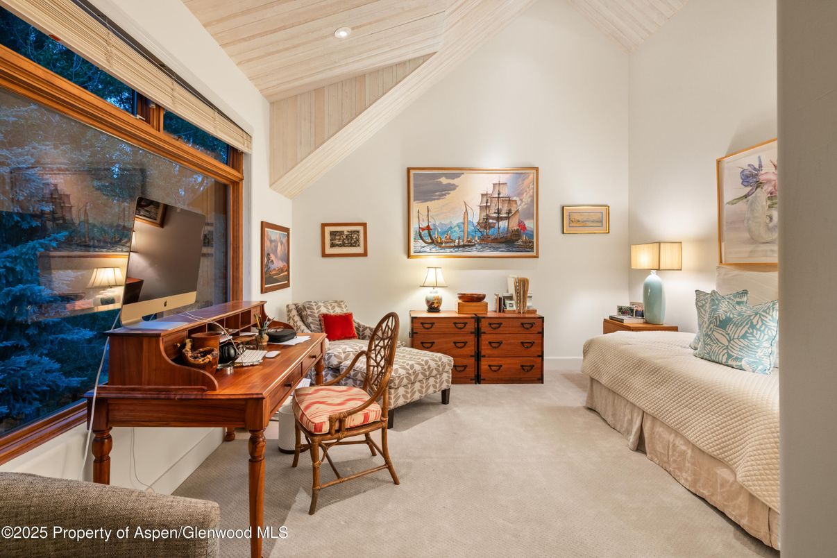 Bedroom, Home Office, Interior, Recessed Lighting, Wooden Ceilings