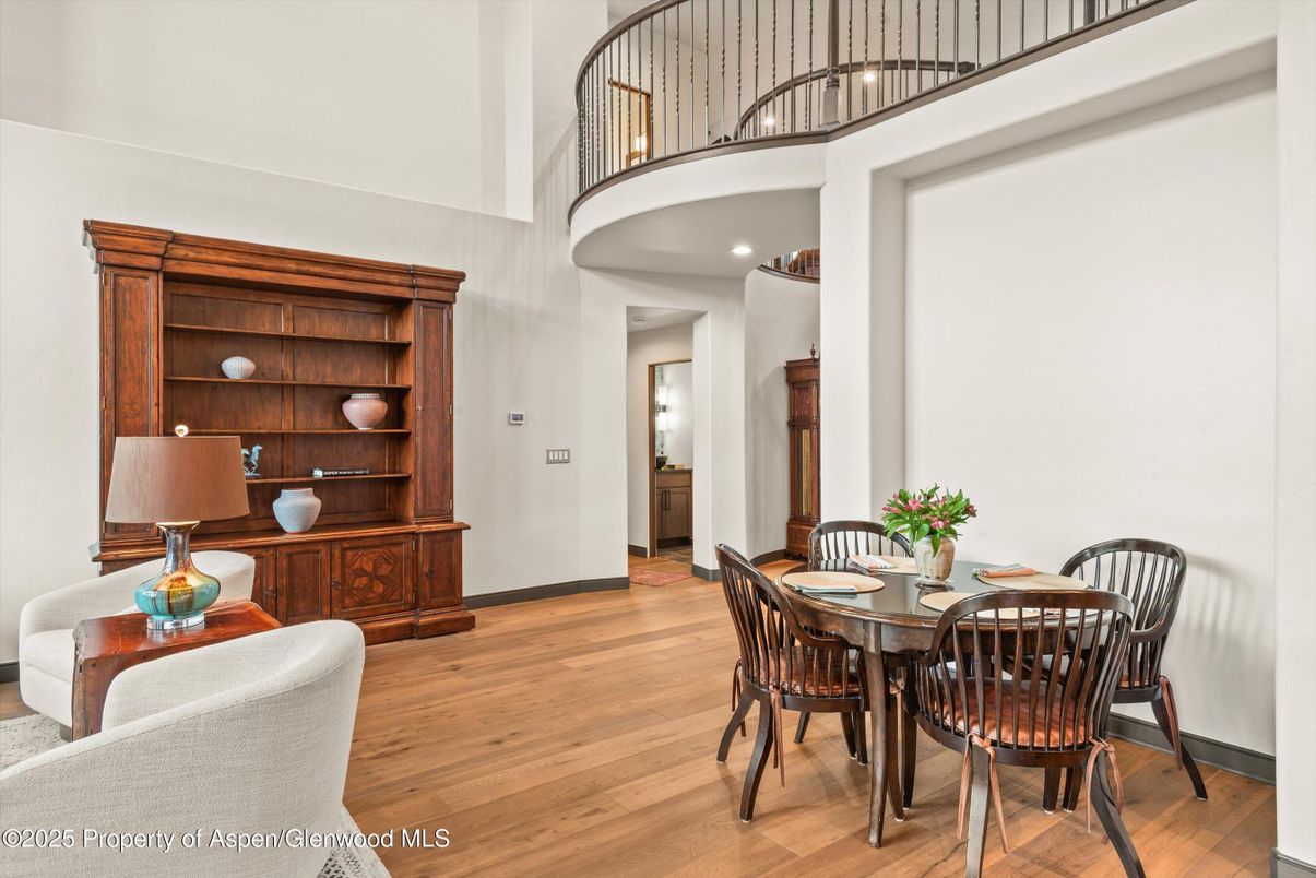 Dining room, Interior, Recessed Lighting, Wood Texture Flooring