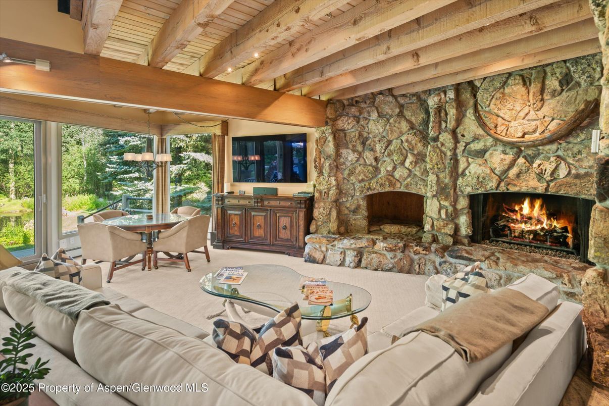 Dining room, Fireplace, Interior, Living room, Stone Walls, Wooden Beams, Wooden Ceilings