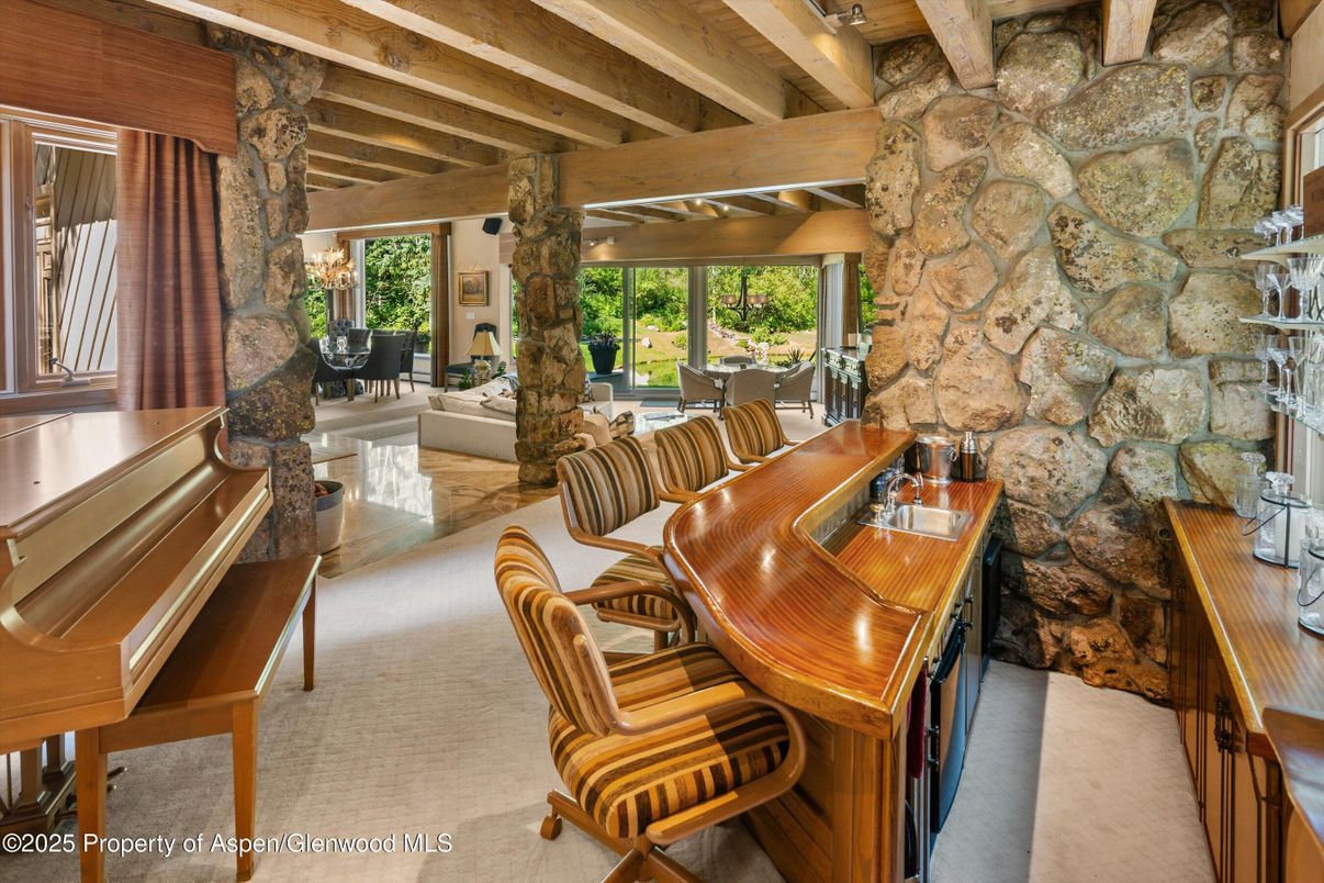 Dining room, Interior, Living room, Piano, Stone Walls, Wooden Beams