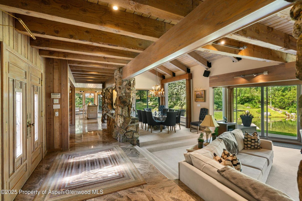 Chandelier, Dining room, Interior, Living room, Wooden Beams, Wooden Ceilings, Wood Texture Flooring