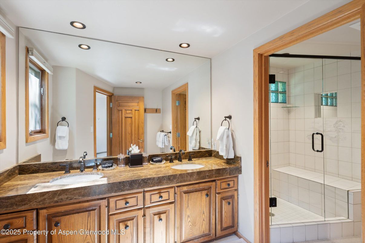 Bathroom, Dual Sink Vanities, Glass Shower, Interior, Recessed Lighting