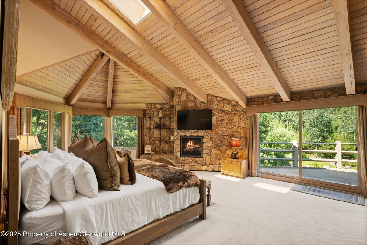 Bedroom, Fireplace, Interior, Stone Walls, Wooden Beams, Wooden Ceilings