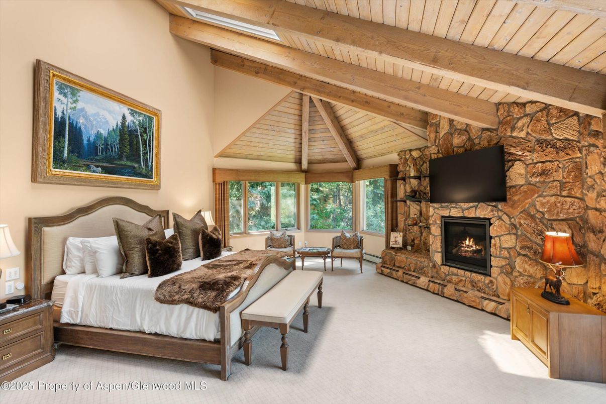 Bedroom, Fireplace, Interior, Stone Walls, Wooden Beams, Wooden Ceilings