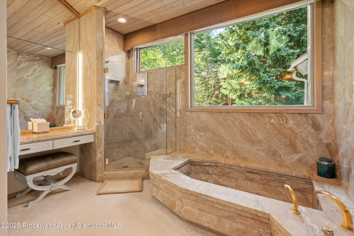 Bathroom, Glass Shower, Interior, Recessed Lighting, Wooden Ceilings