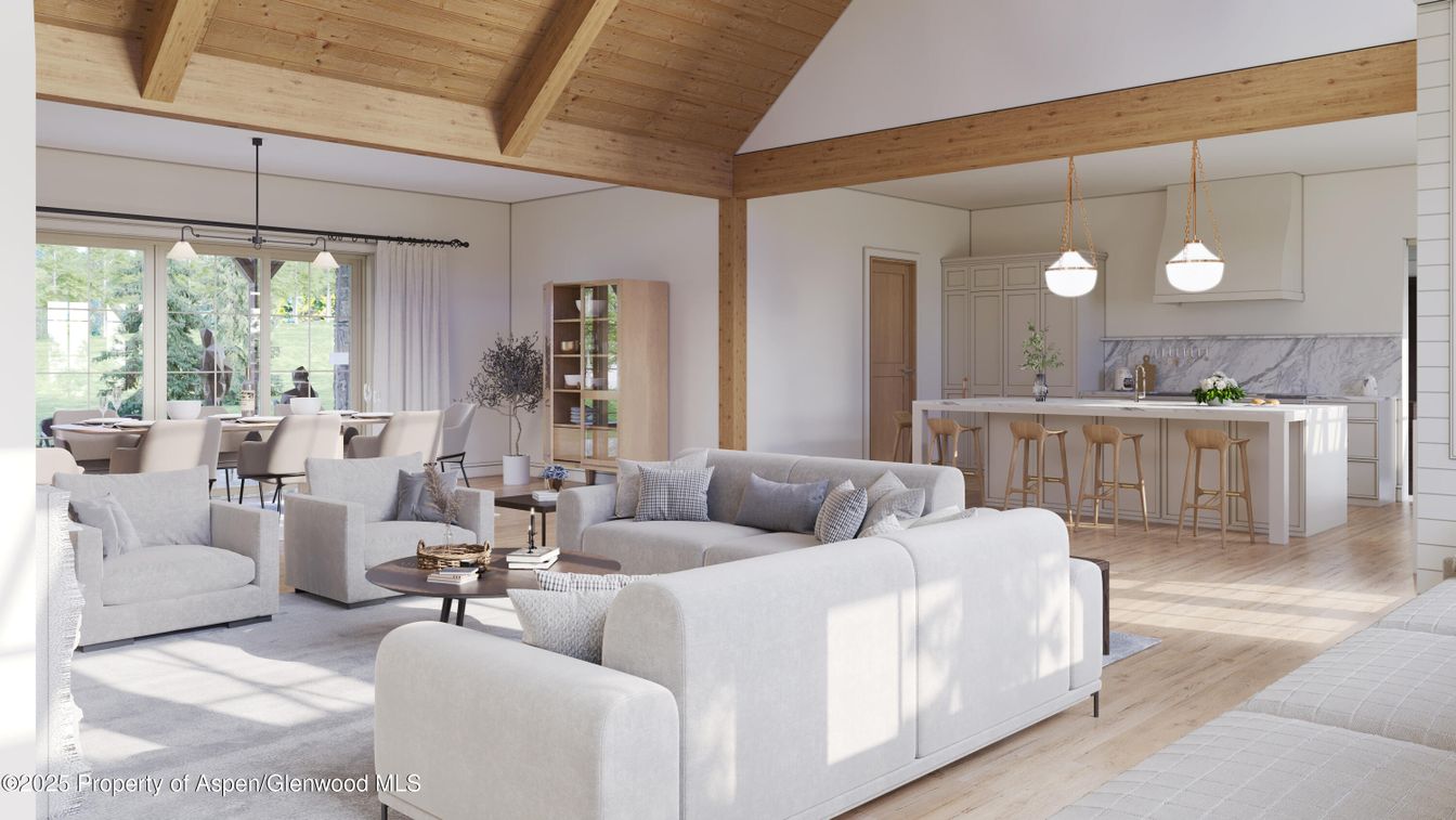 Dining room, Interior, Living room, Pendant Lights, Wooden Beams, Wooden Ceilings, Wood Texture Flooring