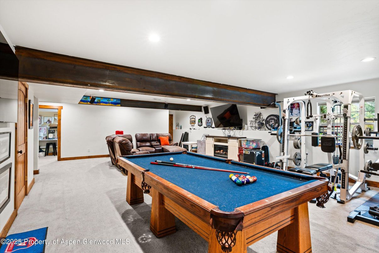 Billiard Table, Fitness Equipment, Game Room, Interior, Recessed Lighting