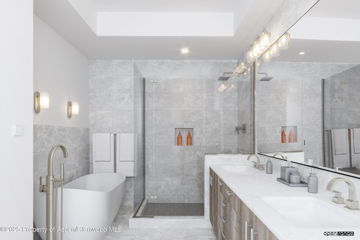 Bathroom, Dual Sink Vanities, Free Standing Baths, Glass Shower, Interior, Recessed Lighting