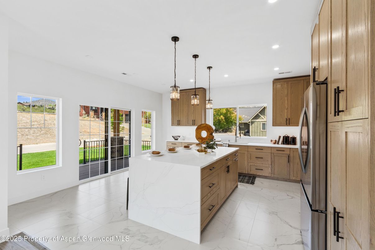 Interior, Kitchen, Marble, Pendant Lights, Recessed Lighting