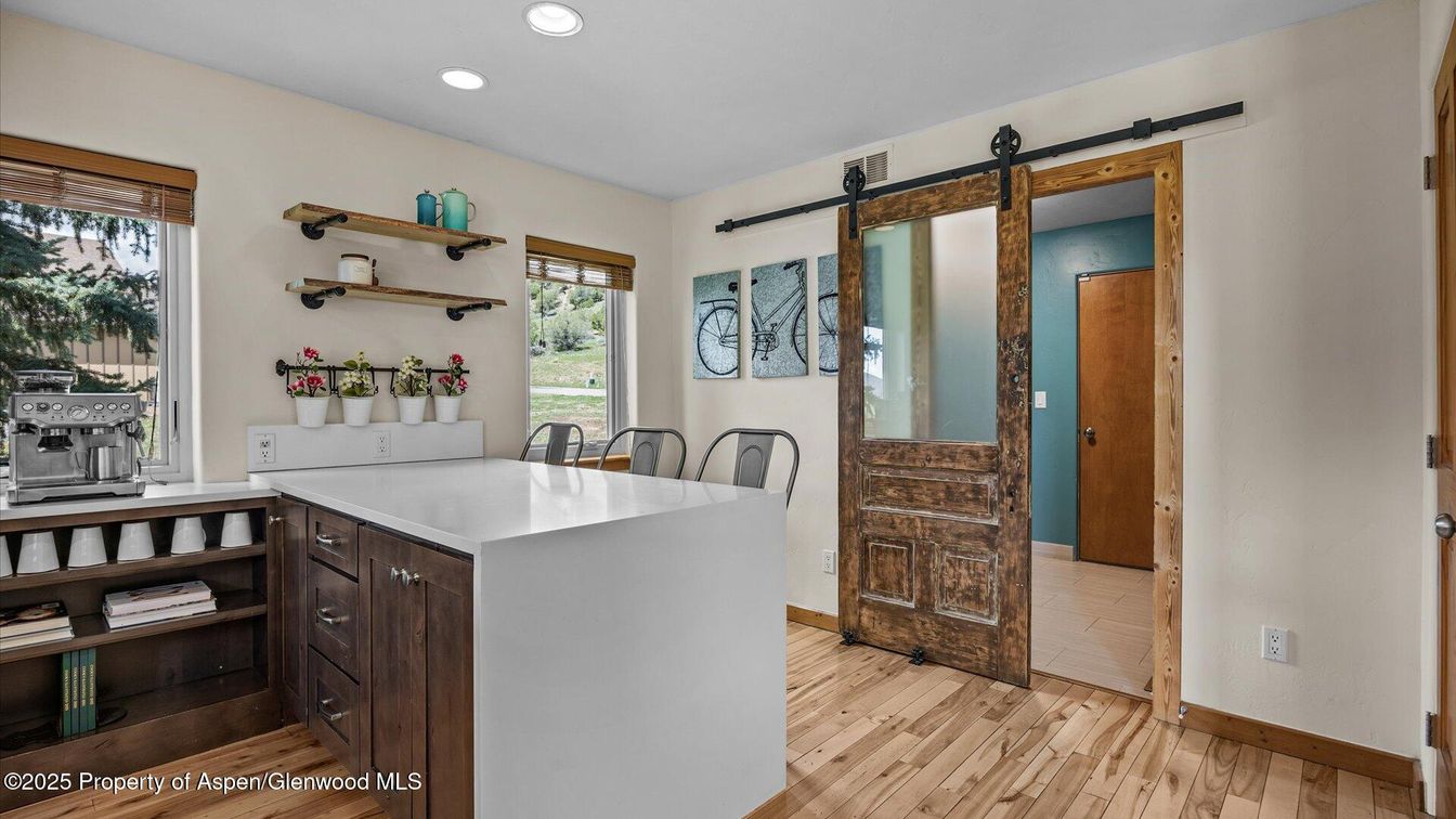 Dining room, Interior, Kitchen, Recessed Lighting, Wood Texture Flooring