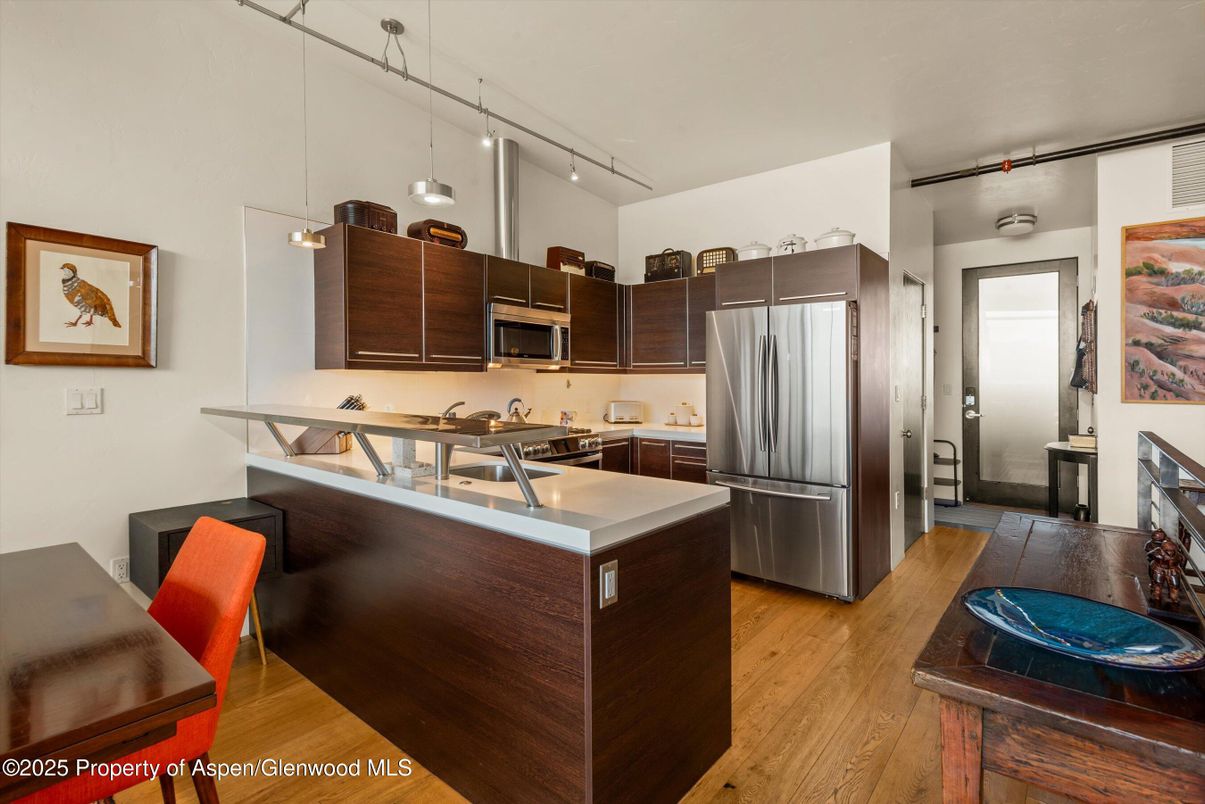 Interior, Kitchen, Pendant Lights, Stainless Steel Appliances, Wood Texture Flooring