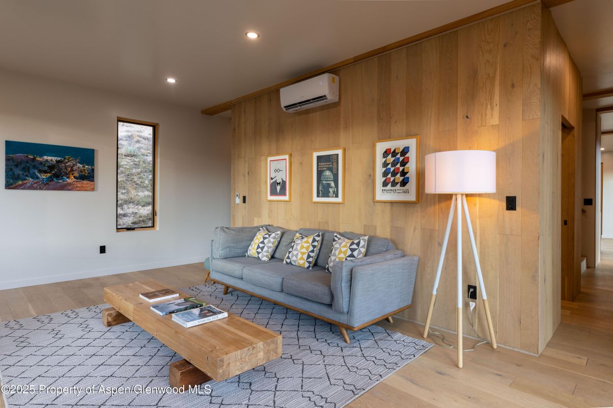 Interior, Living room, Recessed Lighting, Wood Texture Flooring, Wooden Walls