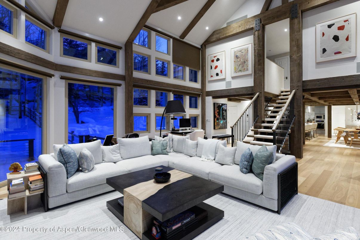 Interior, Living room, Recessed Lighting, Wooden Beams, Wood Texture Flooring