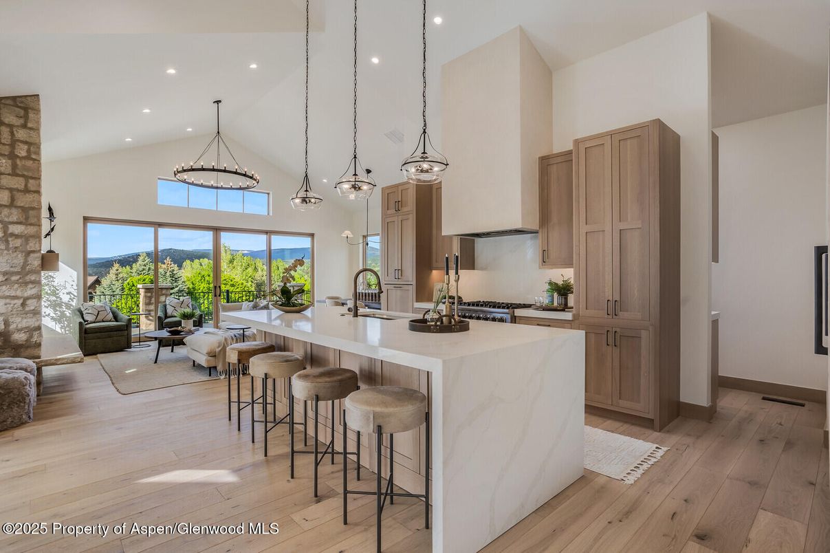 Interior, Kitchen, Pendant Lights, Recessed Lighting, Wood Texture Flooring