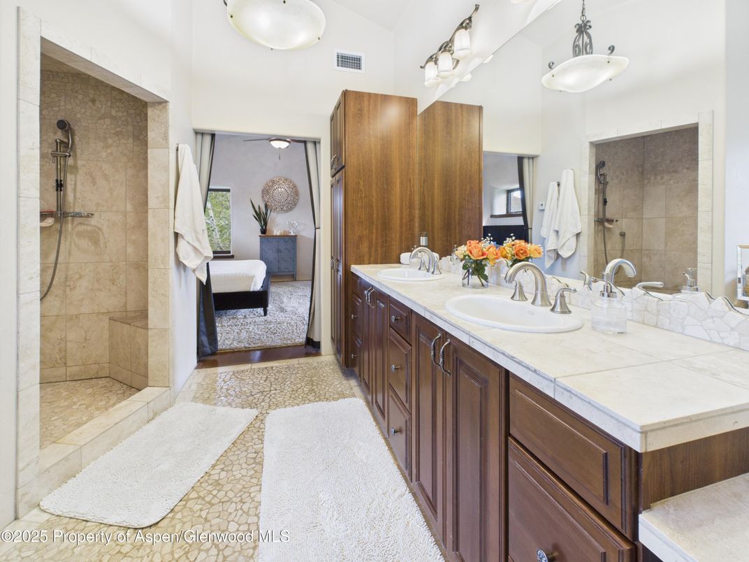 Bathroom, Dual Sink Vanities, Glass Shower, Interior, Tile Countertops