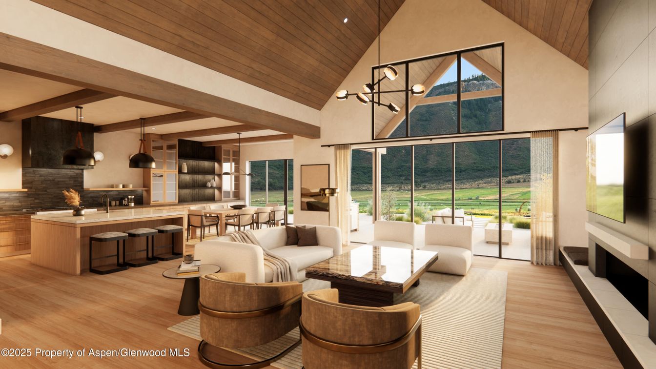 Dining room, Interior, Kitchen, Living room, Pendant Lights, Wooden Beams, Wooden Ceilings, Wood Texture Flooring