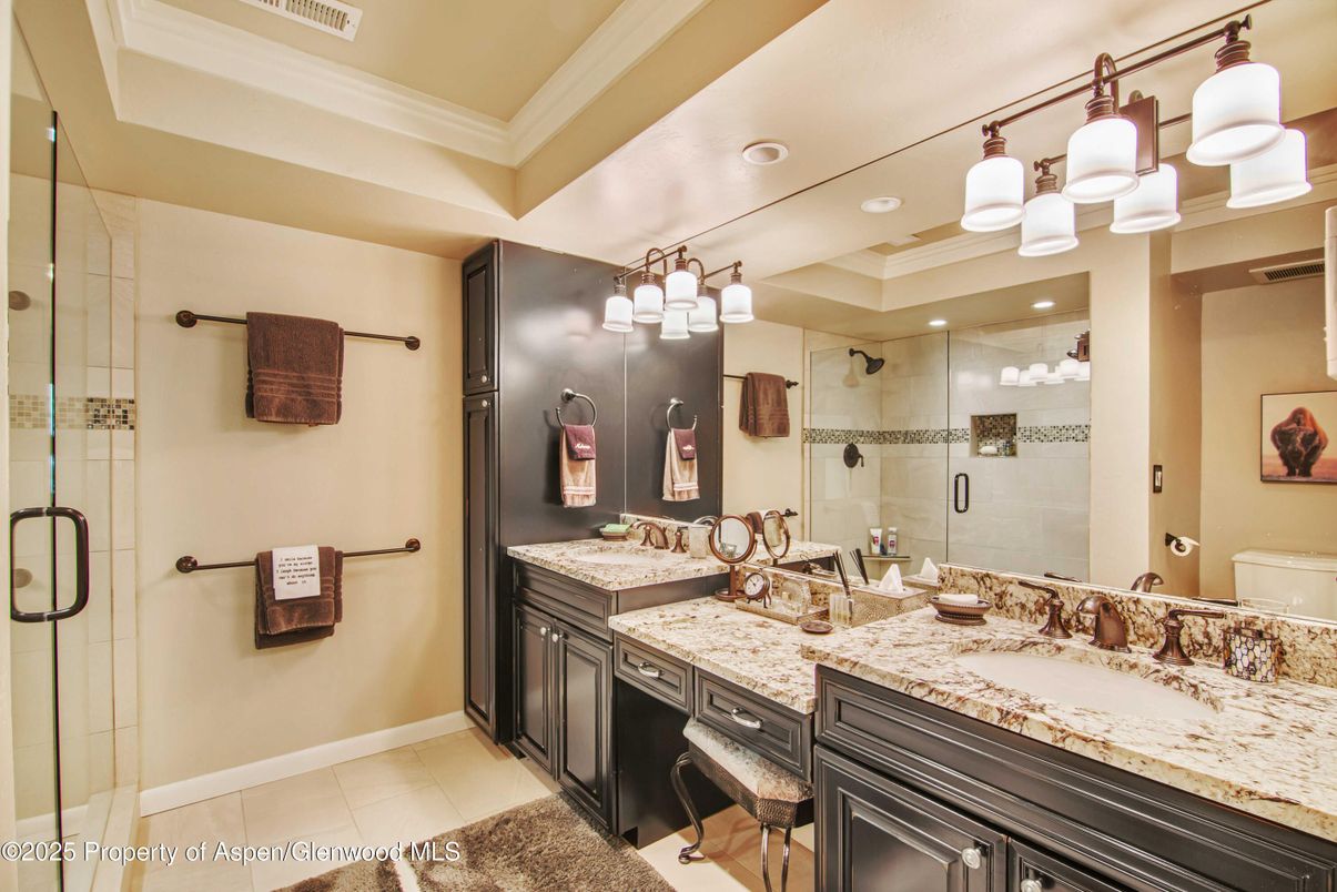 Bathroom, Dual Sink Vanities, Glass Shower, Interior, Recessed Lighting