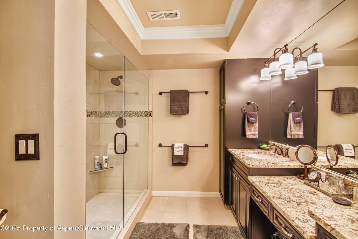 Bathroom, Dual Sink Vanities, Glass Shower, Interior, Recessed Lighting