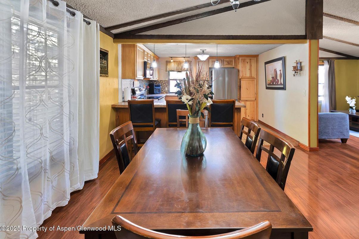 Dining room, Interior, Kitchen, Pendant Lights, Wood Texture Flooring