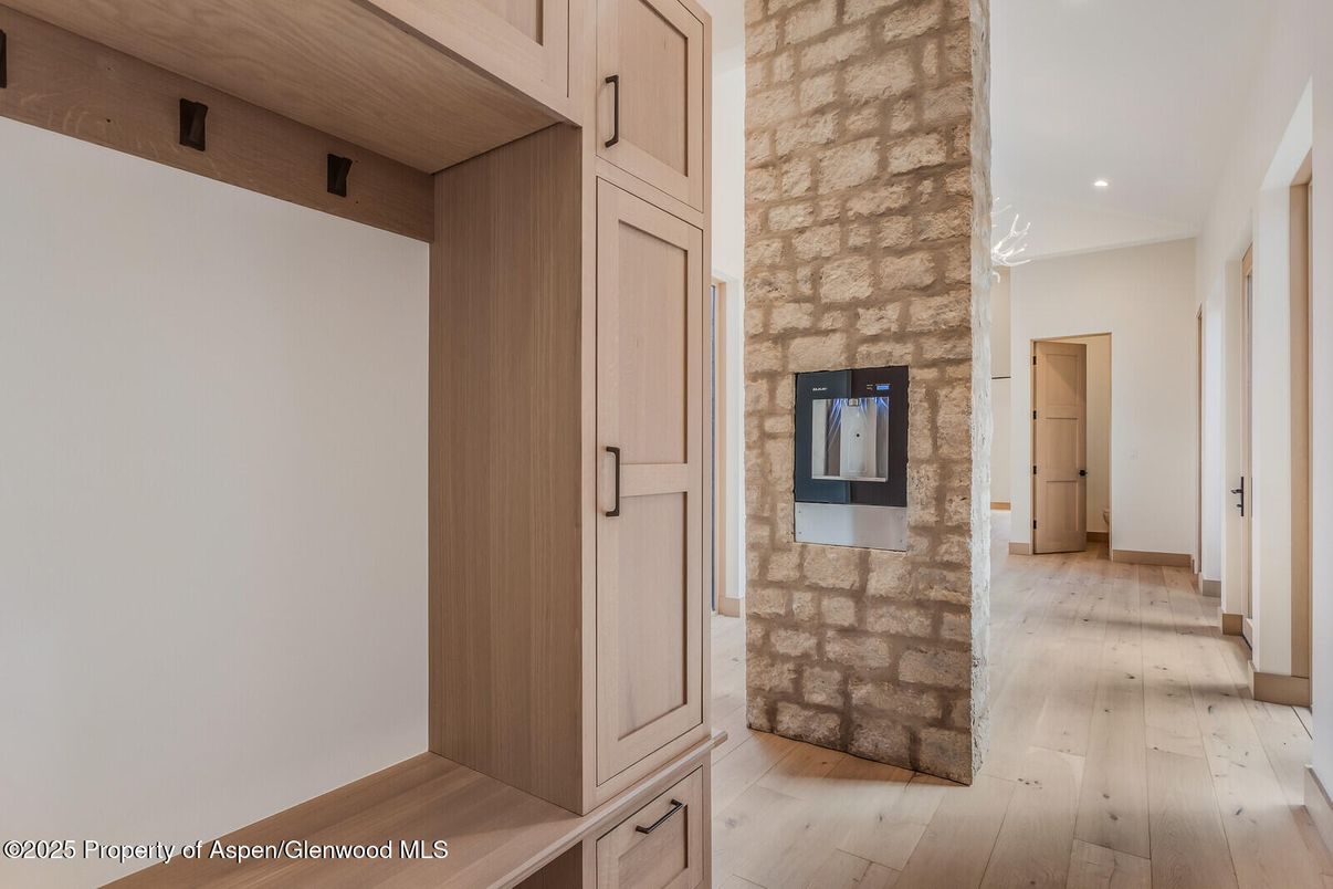 Interior, Recessed Lighting, Stone Walls, Wood Texture Flooring