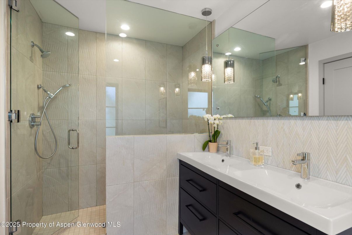 Bathroom, Dual Sink Vanities, Glass Shower, Interior, Recessed Lighting