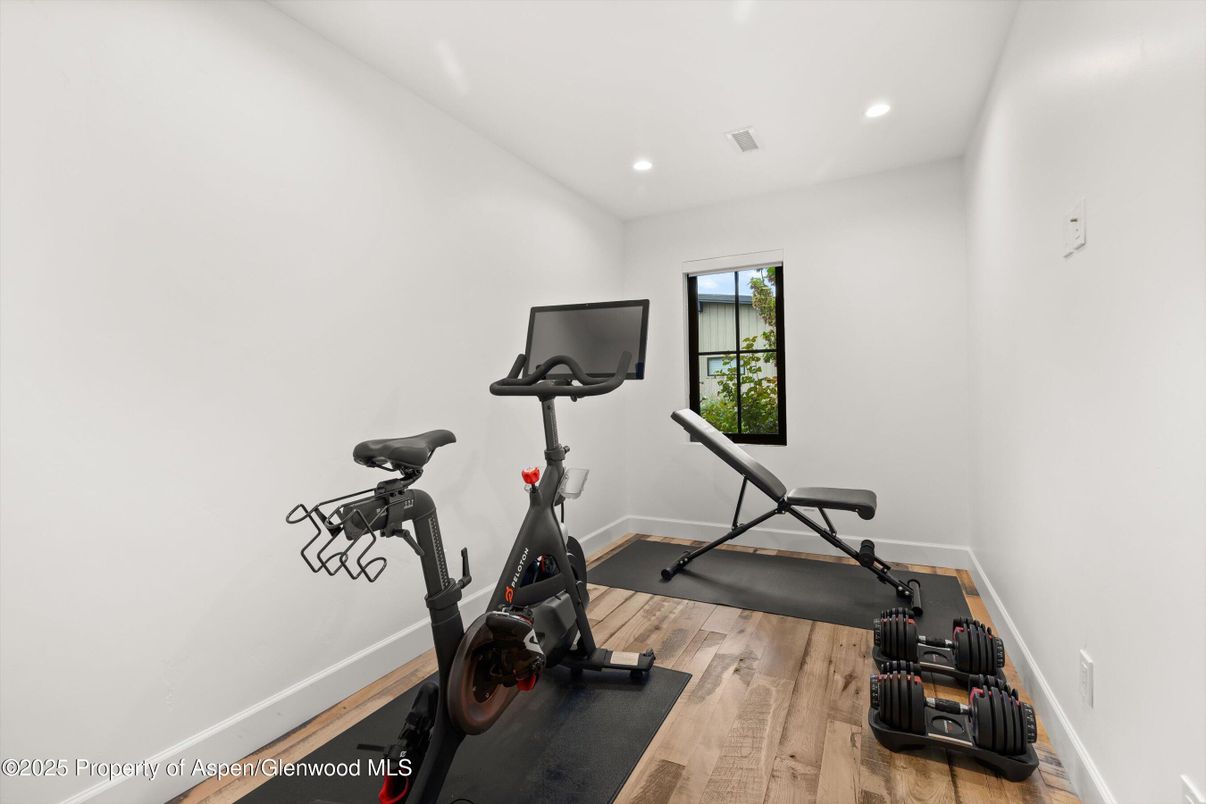 Fitness Equipment, Interior, Recessed Lighting, Wood Texture Flooring