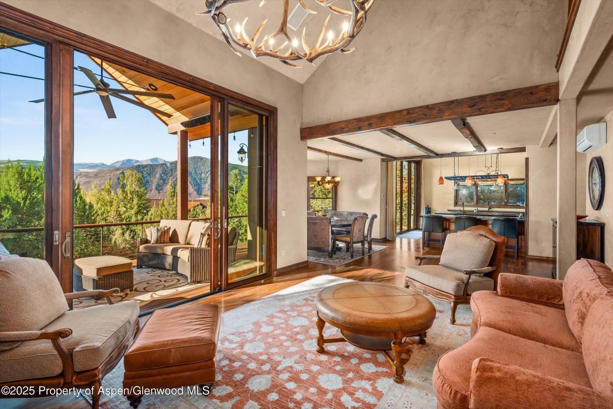 Chandelier, Dining room, Interior, Living room, Wooden Beams, Wood Texture Flooring