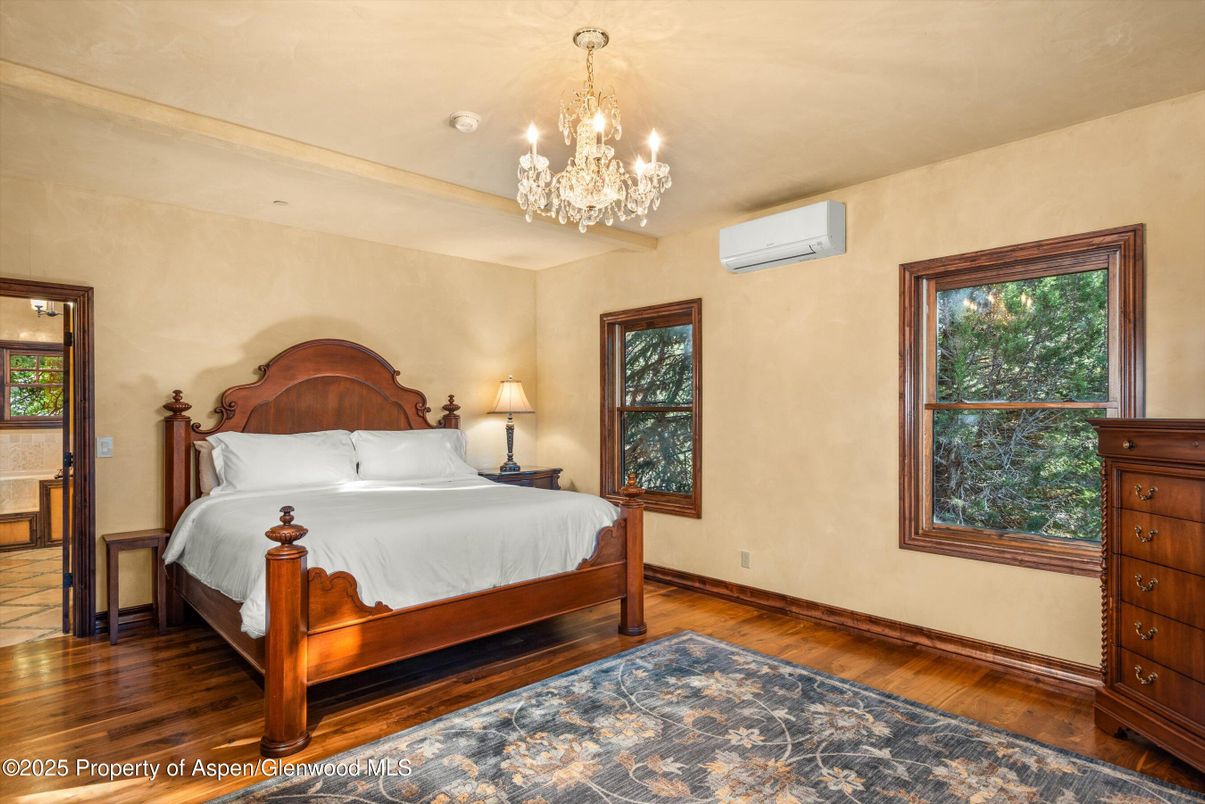 Bedroom, Chandelier, Interior, Wood Texture Flooring