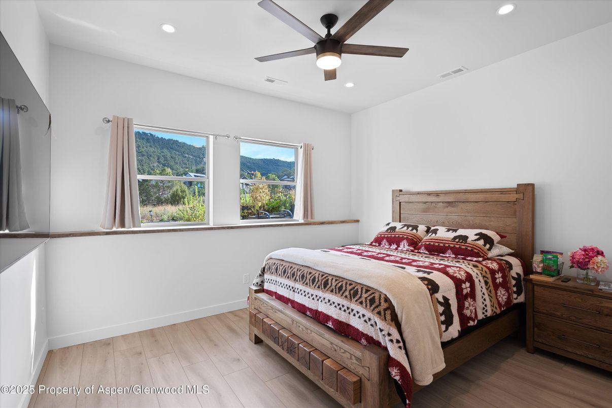 Bedroom, Interior, Recessed Lighting, Wood Texture Flooring