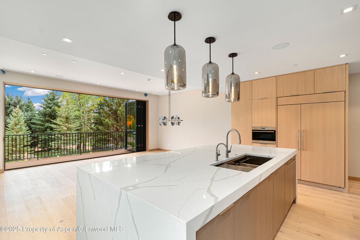 Interior, Kitchen, Pendant Lights, Recessed Lighting, Wood Texture Flooring