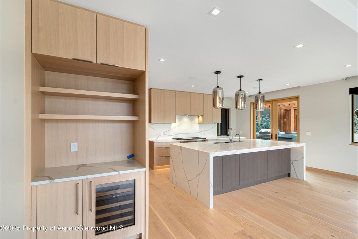 Interior, Kitchen, Pendant Lights, Recessed Lighting, Wood Texture Flooring