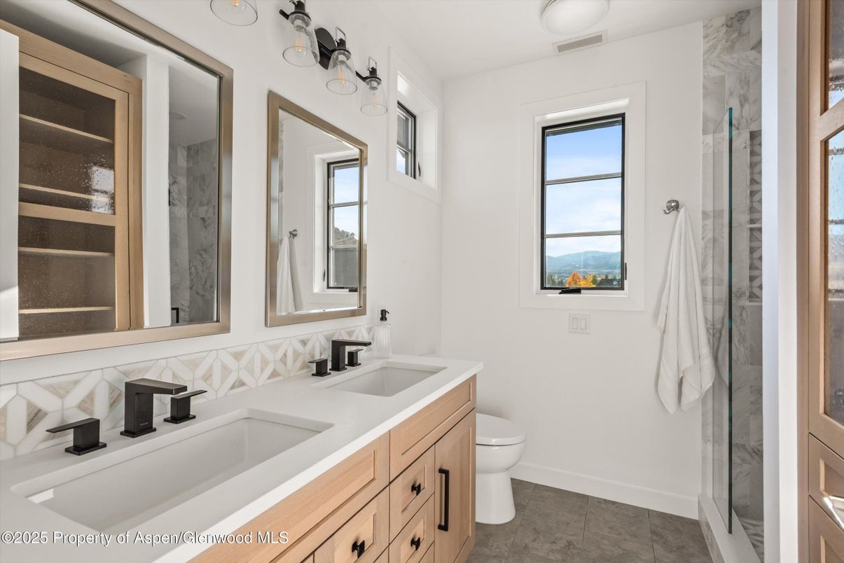 Bathroom, Dual Sink Vanities, Glass Shower, Interior