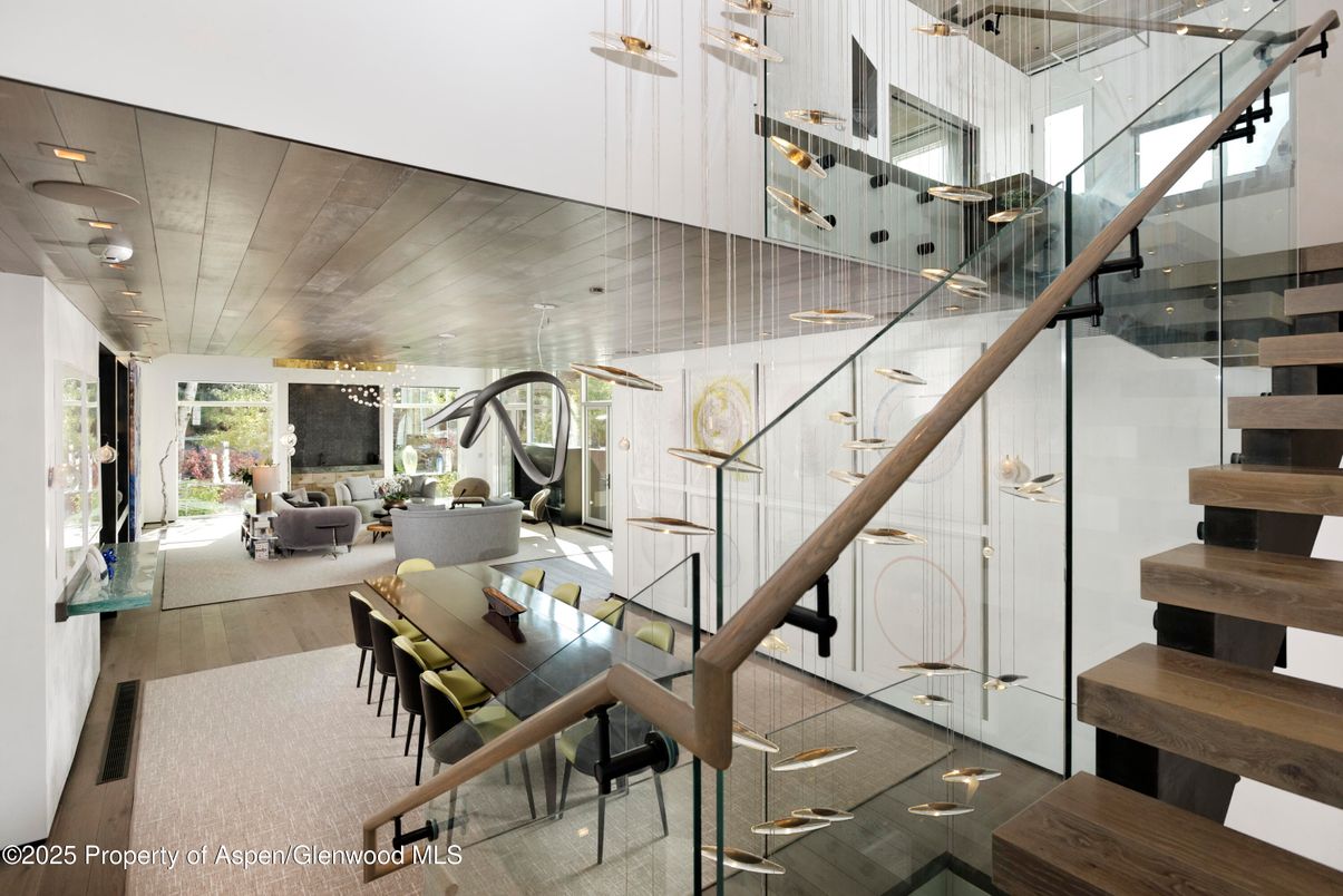 Dining room, Interior, Pendant Lights, Recessed Lighting, Wood Texture Flooring