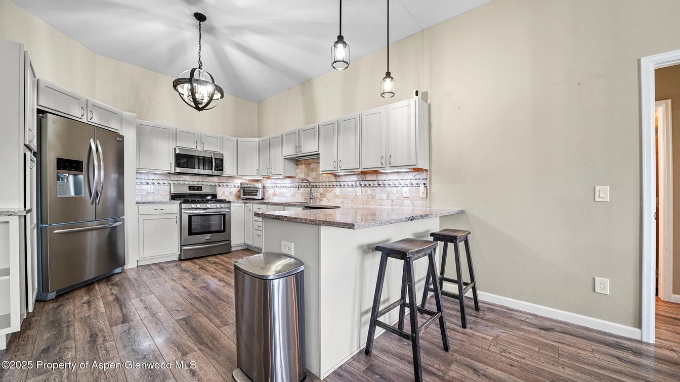 Interior, Kitchen, Pendant Lights, Stainless Steel Appliances, Wood Texture Flooring