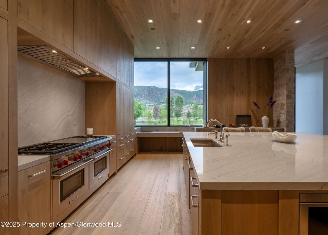 Interior, Kitchen, Recessed Lighting, Stainless Steel Appliances, Wooden Ceilings, Wood Texture Flooring, Wooden Walls