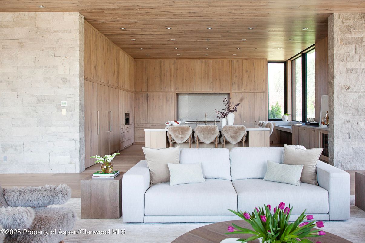 Interior, Living room, Recessed Lighting, Stone Walls, Wooden Ceilings, Wood Texture Flooring, Wooden Walls