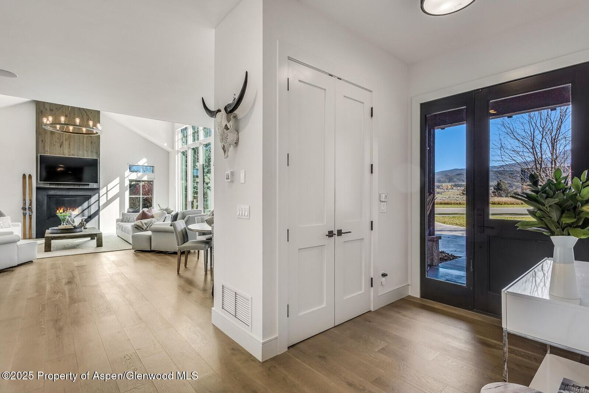 Fireplace, Interior, Living room, Pendant Lights, Wood Texture Flooring