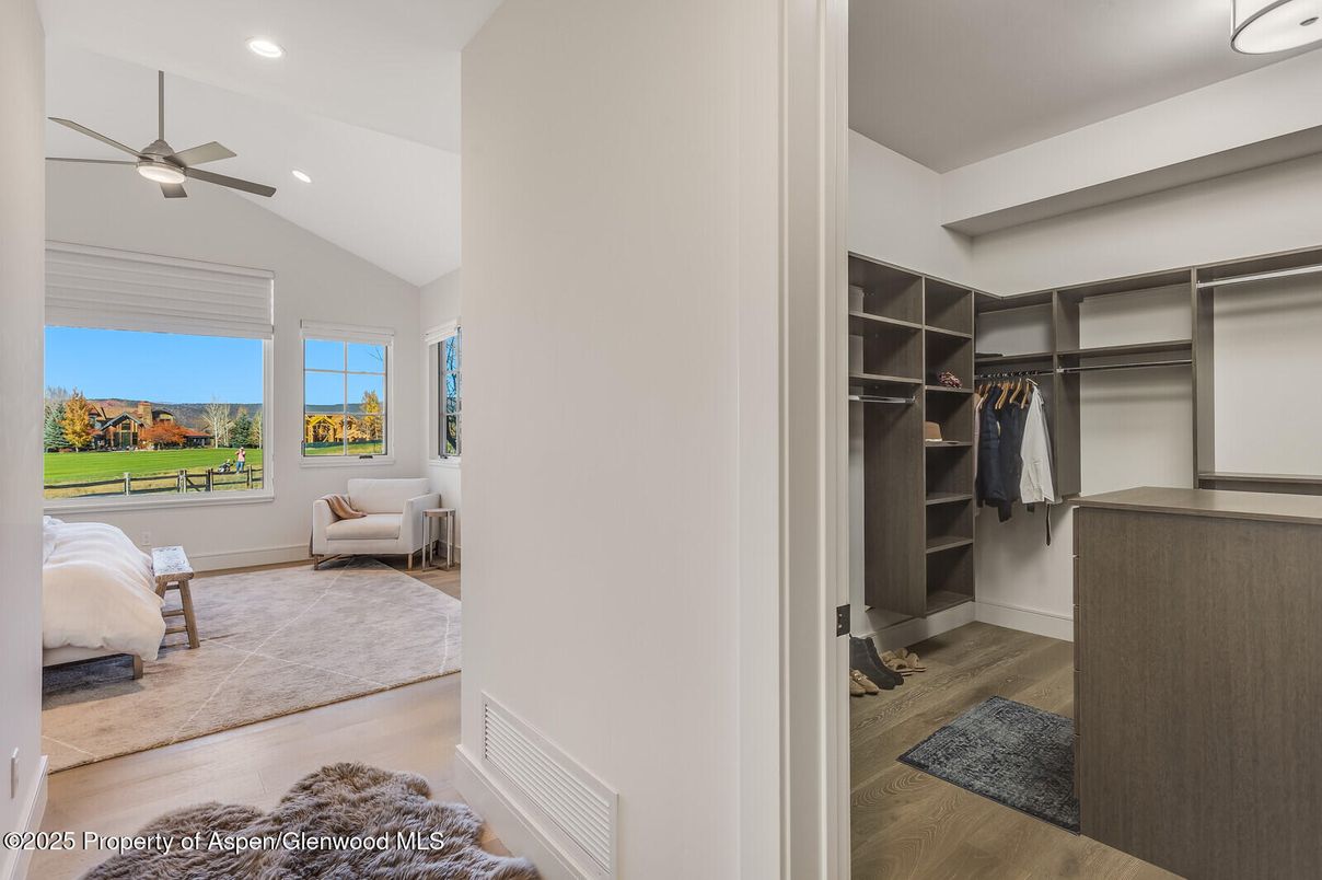 Bedroom, Interior, Recessed Lighting, Walk-in Closets, Wood Texture Flooring