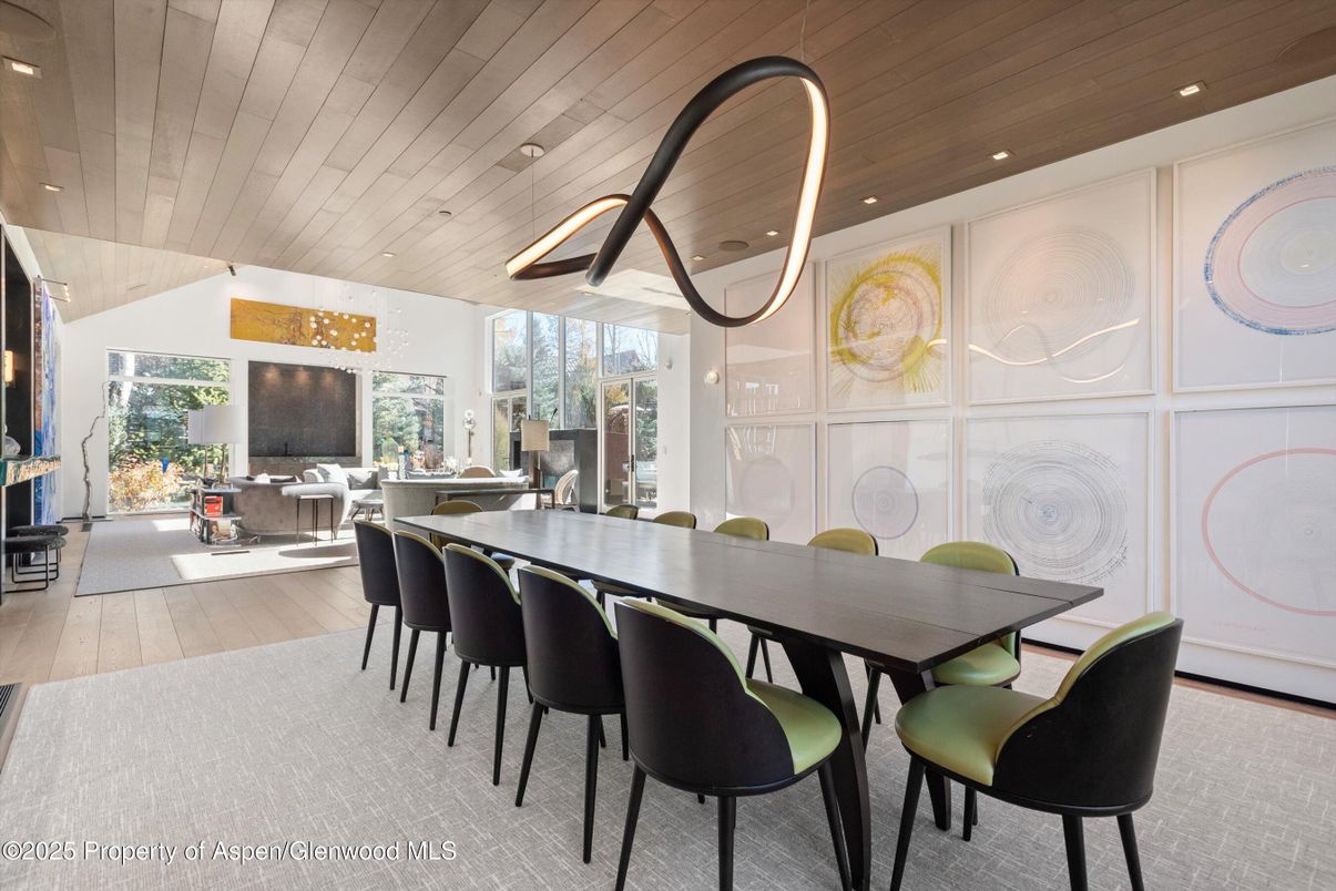 Dining room, Interior, Living room, Recessed Lighting, Wooden Ceilings, Wood Texture Flooring