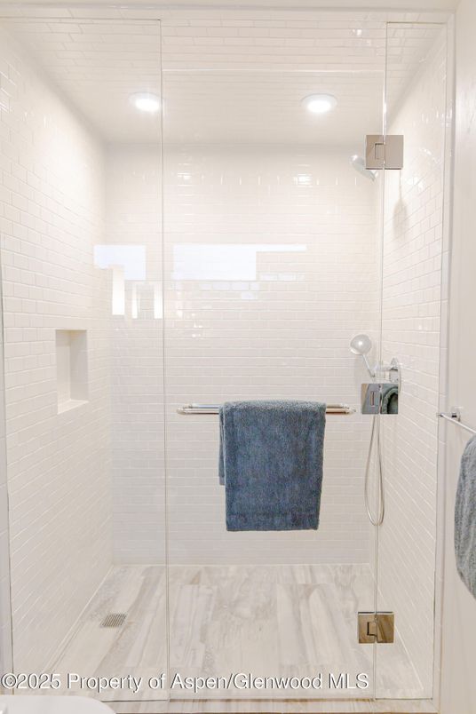 Bathroom, Glass Shower, Interior, Marble, Recessed Lighting