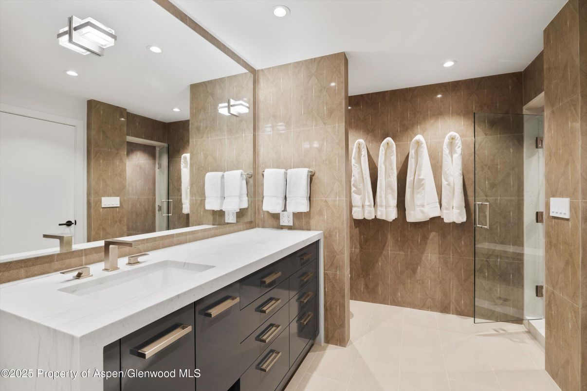 Bathroom, Dual Sink Vanities, Glass Shower, Interior, Recessed Lighting