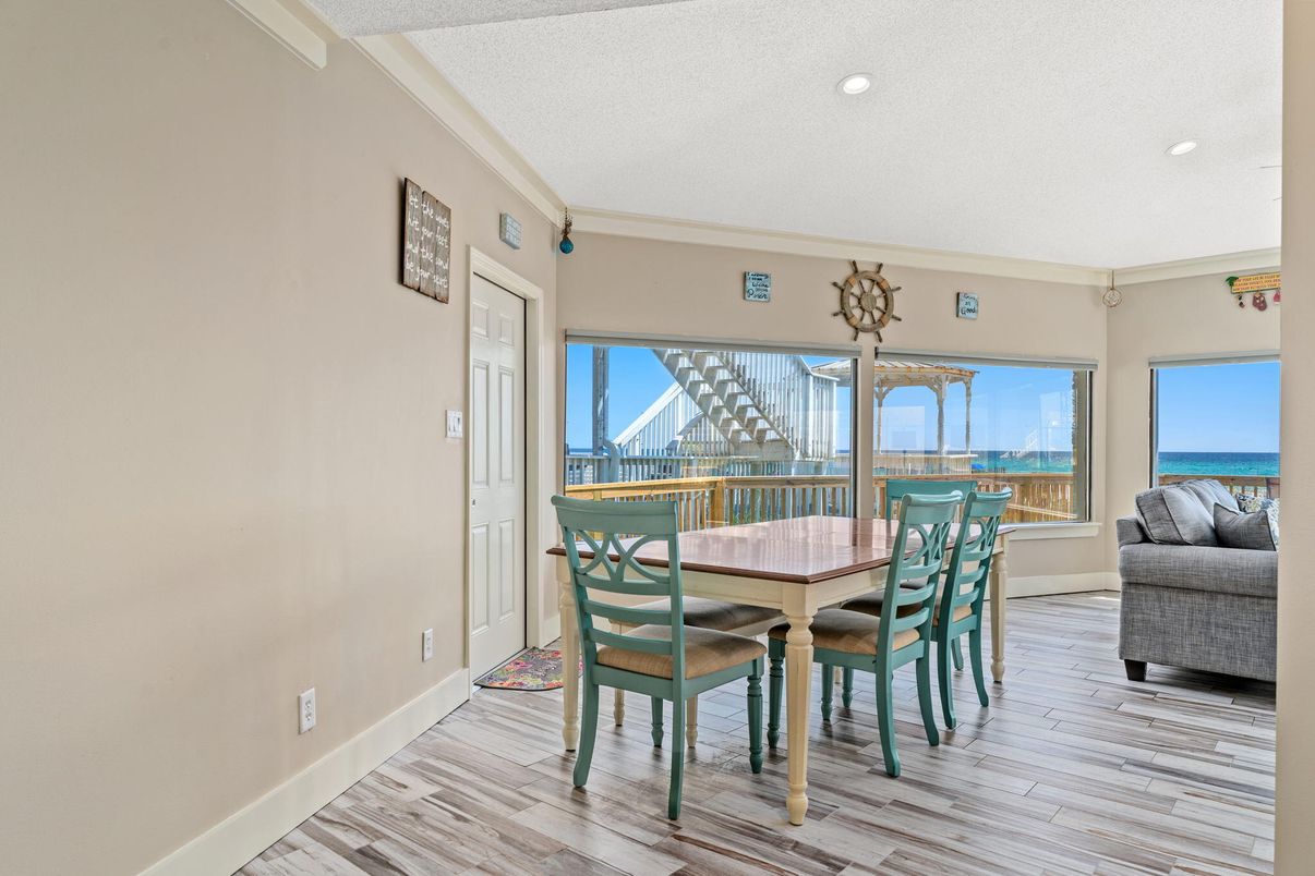 Dining room, Interior, Recessed Lighting, Water, Wood Texture Flooring