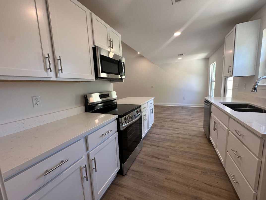 Interior, Kitchen, Recessed Lighting, Wood Texture Flooring
